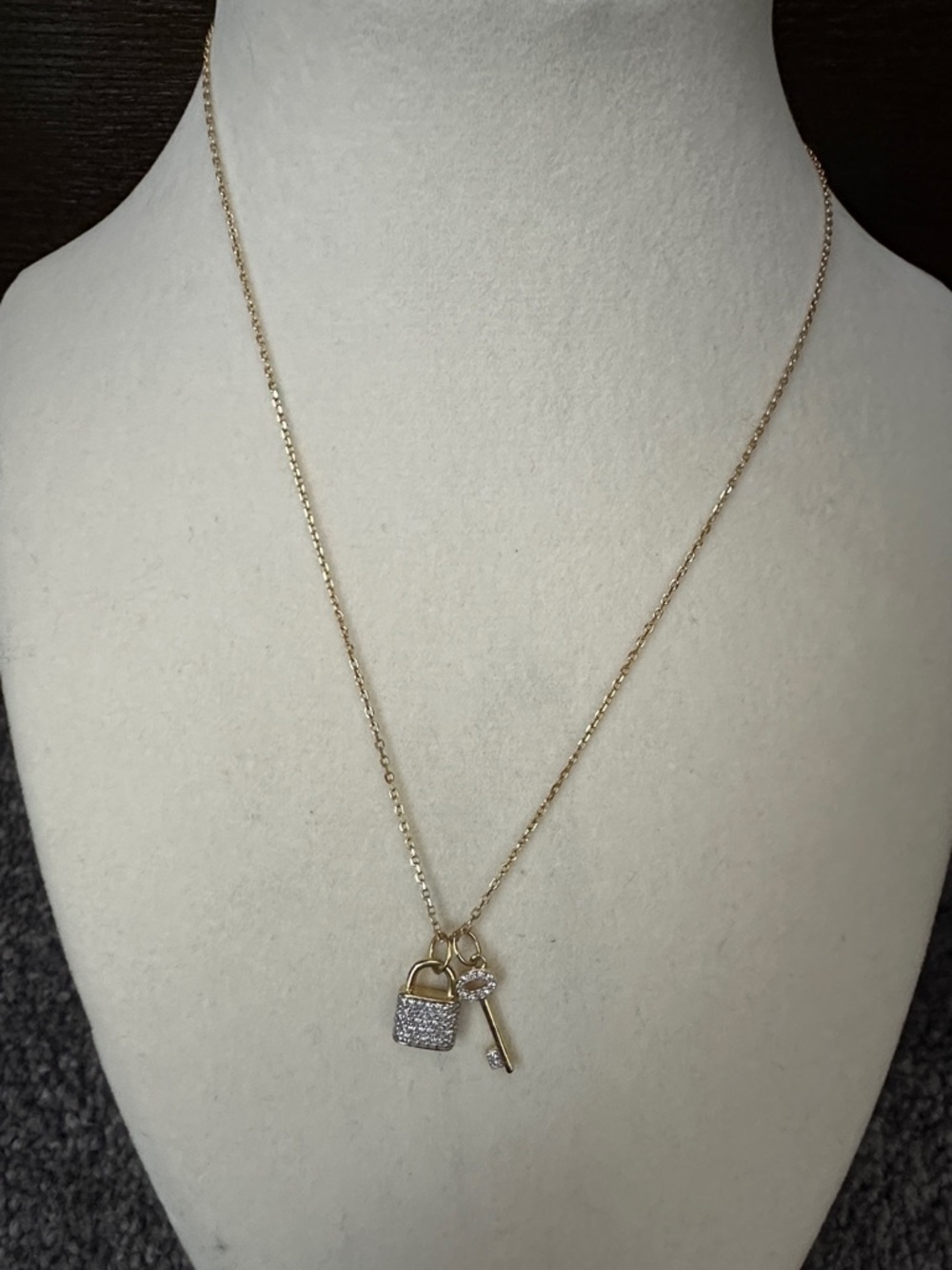 Gold Padlock and Key Necklace with Real Diamond Accent - Women Jewelry